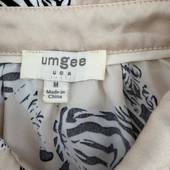 UMGEE Women's Beige Zebra Print Pleated Button Up Shirt Dress high lo Medium - Picture 5 of 8